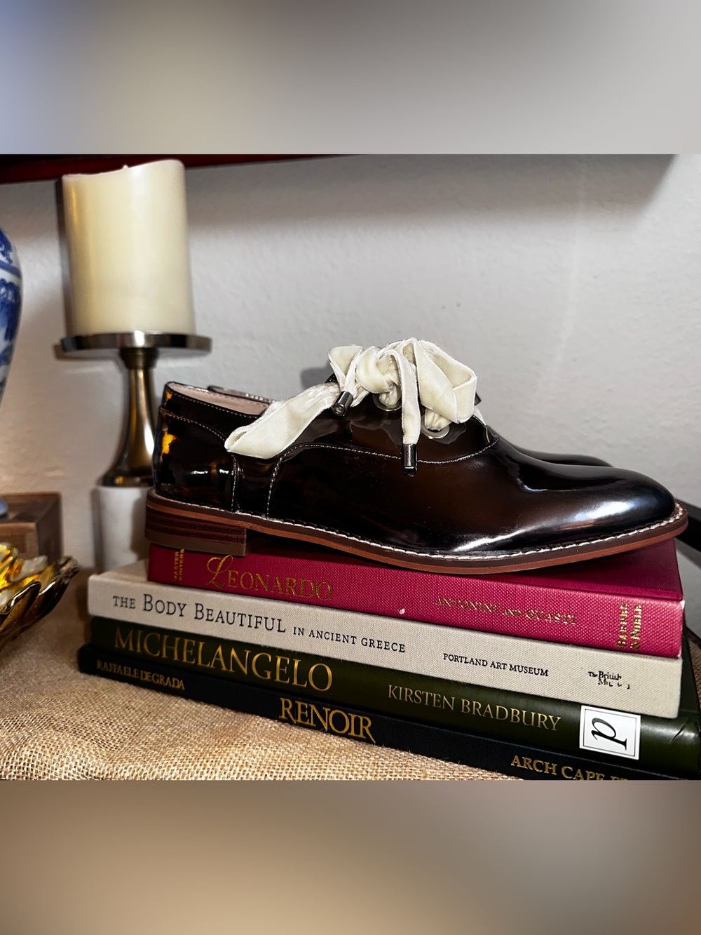 Midnight Velvet Silver Patent Oxford with Ribbon Laces - Picture 9 of 11